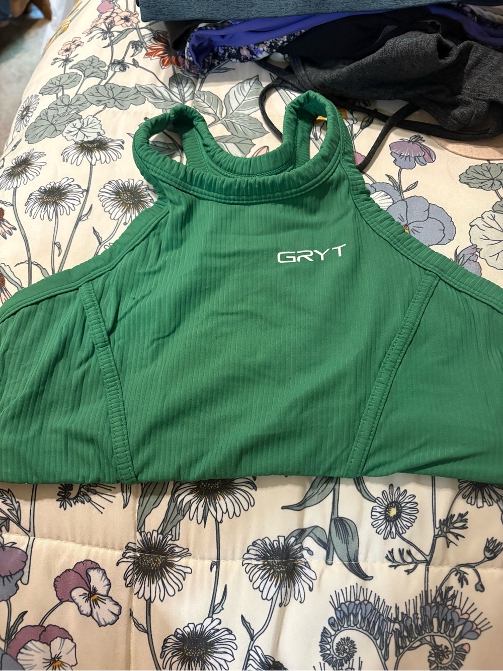 Women's Emerald Ribbed High-Neck Tank Sports Top